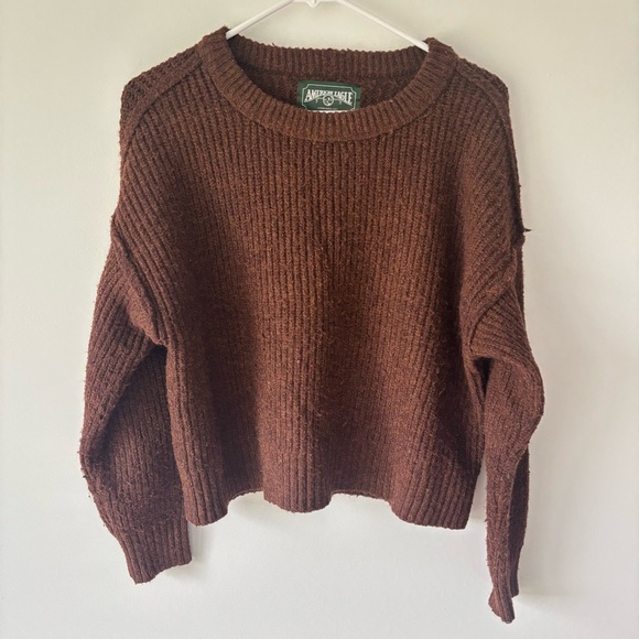 American Eagle Brown Wool Blend Knit Sweater Cropped - Picture 1 of 7